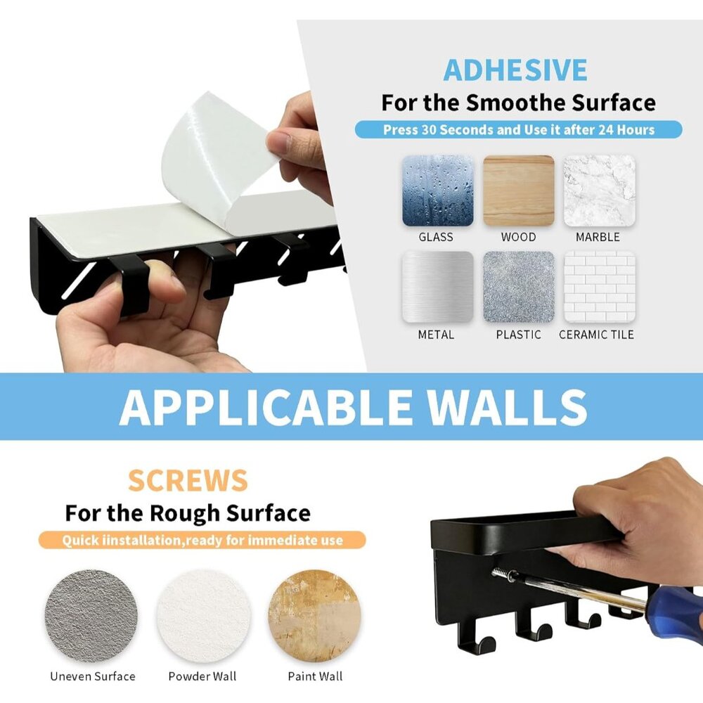 Key Holder for Wall Key Hooks with Tray and 6 Hooks, Wall Mounted Key Holder for - Picture 5 of 6